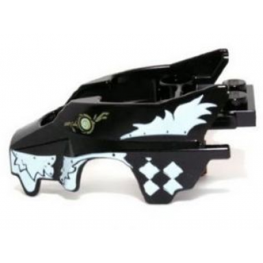 black flywheel fairing wolf shape with white checkered and skunk markings pattern