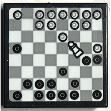 black tile modified 2 x 2 inverted with chess board and knocked over chess piece pattern sticker - set 76399