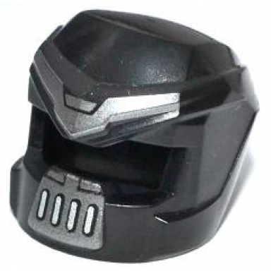 black minifigure headgear helmet space with open visor small and mouth grille and silver markings pattern