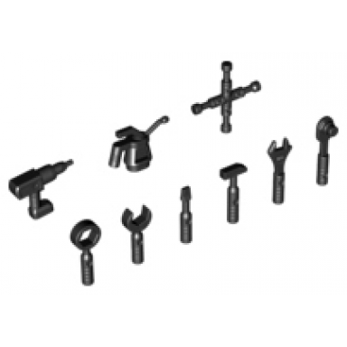 black minifigure utensil tools 9 in bag multipack
