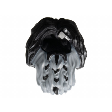 black minifigure hair shaggy with braided beard with silver axe shard and dark bluish gray pattern