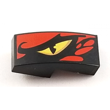 black slope curved 2 x 1 x 2 3 with yellow dragon eye and red scales pattern model left side