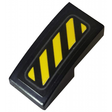 black slope curved 2 x 1 x 2 3 with black and yellow danger stripes pattern sticker - set 76116