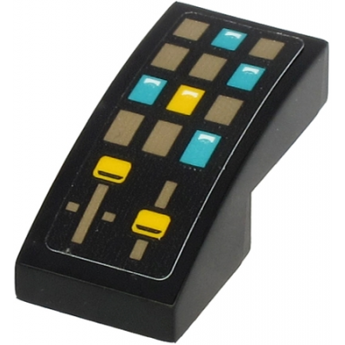 black slope curved 2 x 1 x 2 3 with control panel with dark tan dark turquoise and yellow rectangle buttons and sliders pattern sticker - set 71705