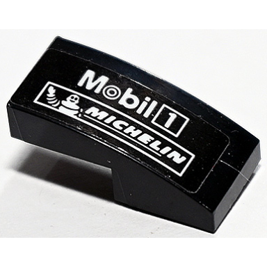 black slope curved 2 x 1 x 2 3 with white mobil 1 and michelin logo pattern model left side sticker - set 75888