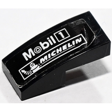 black slope curved 2 x 1 x 2 3 with white mobil 1 and michelin logo pattern model right side sticker - set 75888