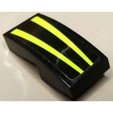 black slope curved 2 x 1 x 2 3 with tapered yellowish green stripes pattern sticker - set 41378