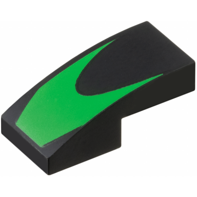 black slope curved 2 x 1 x 2 3 with bright green chevron pattern