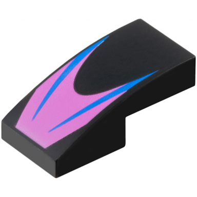 black slope curved 2 x 1 x 2 3 with 2 blue stripes on dark pink chevron pattern