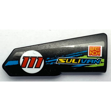 black technic panel fairing 21 very small smooth side b with sulivan wrench red 111 in circle and blue and lime stripes pattern sticker - set 42103