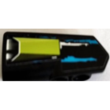 black technic panel fairing 22 very small smooth side a with lime air intake vent and blue and white stripes pattern sticker - set 42103