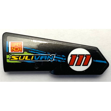 black technic panel fairing 22 very small smooth side a with sulivan wrench red 111 in circle and blue and lime stripes pattern sticker - set 42103
