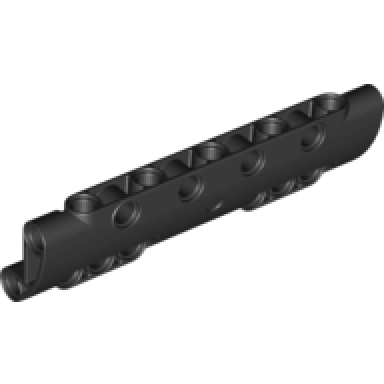 black technic panel curved 11 x 3 with 10 pin holes through panel surface