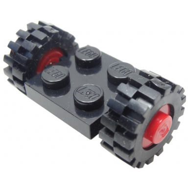 black plate modified 2 x 2 with red wheels with black tires 15mm d x 6mm offset tread small 122c01 3641