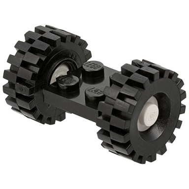black plate modified 2 x 2 with white wheels with black tires 21mm d x 9mm offset tread medium 122c02 4084