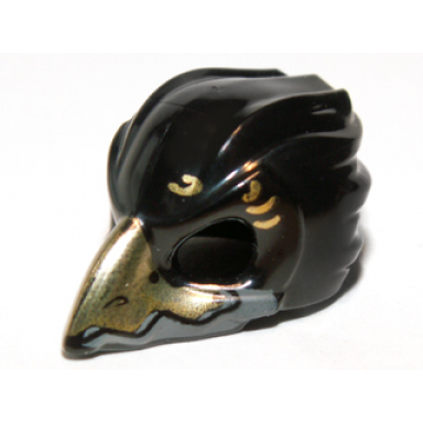 black minifigure headgear mask bird raven with gold beak and gold markings pattern