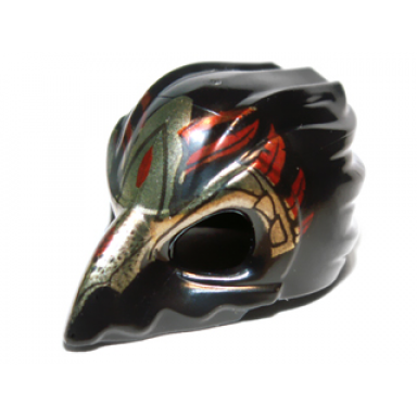 black minifigure headgear mask bird raven with gold beak and dark red markings pattern