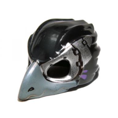 black minifigure headgear mask bird raven with dark bluish gray beak and silver eye patch pattern