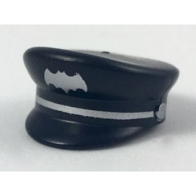 black minifigure headgear cap captain with silver bat and braid pattern