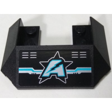 black wedge 6 x 4 cutout train roof with 5 large bottom tubes with silver and medium azure ultra agents logo pattern sticker - set 70165