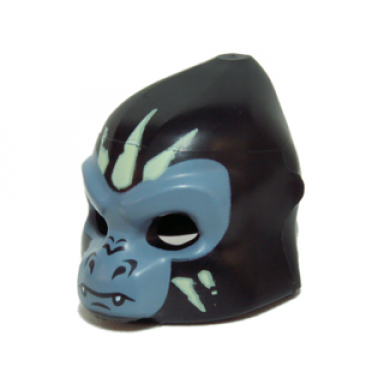black minifigure headgear mask gorilla with gray face and light yellow face paint closed mouth pattern