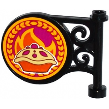 black road sign round on pole with flat top attachment with fruit pie and flames pattern on both sides stickers - set 41074