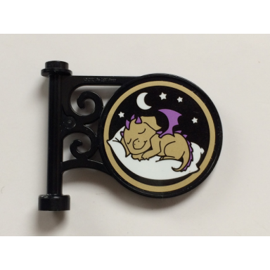 black road sign round on pole with flat top attachment with starlight inn sleeping dragon pattern on both sides stickers - set 41174