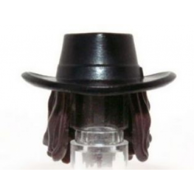 minifigure hair combo hat with hair cowboy gambler style with long dark brown hair