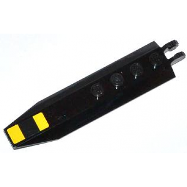 black hinge plate 1 x 8 with angled side extensions squared plate underside with 2 yellow stripes pattern sticker - sets 60021 60086 60167 60207