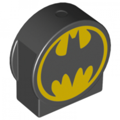 black duplo brick 1 x 2 x 2 round top cut away sides with batman logo pattern