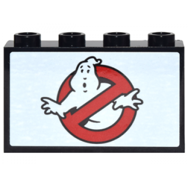 black panel 1 x 4 x 2 with side supports - hollow studs with ghostbusters logo pattern sticker - set 71242