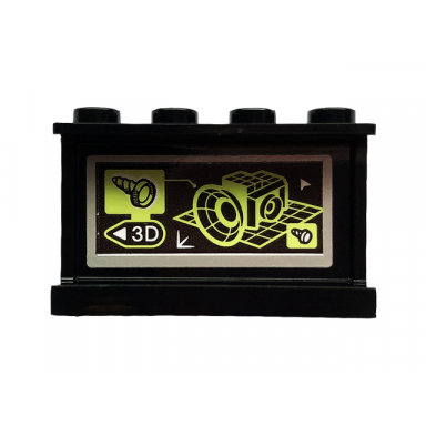 black panel 1 x 4 x 2 with side supports - hollow studs with 3d model pattern on inside sticker - set 70418