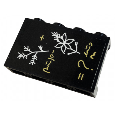 black panel 1 x 4 x 2 with side supports - hollow studs with plus sign question mark equal sign plant and flower on blackboard pattern sticker - set 76383