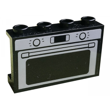 black panel 1 x 4 x 2 with side supports - hollow studs with light bluish gray oven door pattern sticker - set 10291