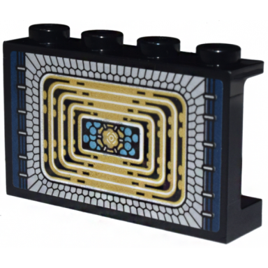 black panel 1 x 4 x 2 with side supports - hollow studs with gold concentric rectangles light bluish gray border and dark blue edges quantum tunnel pattern sticker - set 76266