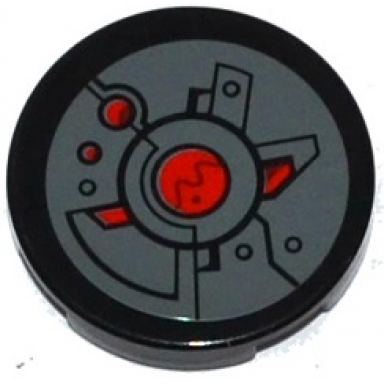 black tile round 2 x 2 with bottom stud holder with oscilloscope armor plates and black and red circles pattern sticker - set 76027