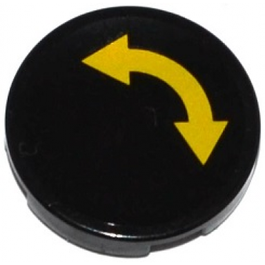 black tile round 2 x 2 with bottom stud holder with yellow curved arrow double on black background pattern sticker - set 60095