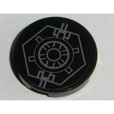 black tile round 2 x 2 with bottom stud holder with sw hexagon with circles pattern sticker - set 75101