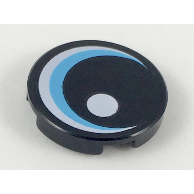 black tile round 2 x 2 with bottom stud holder with large eye with white glint and medium azure iris pattern