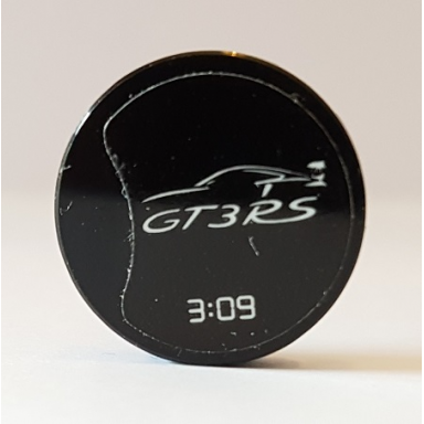 black tile round 2 x 2 with bottom stud holder with gt3rs 3:09 and porsche gt3rs outline pattern sticker - set 42056