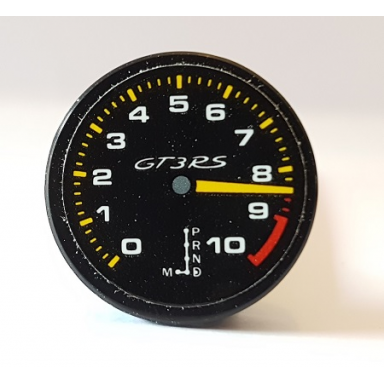 black tile round 2 x 2 with bottom stud holder with tachometer on redline pattern sticker - set 42056