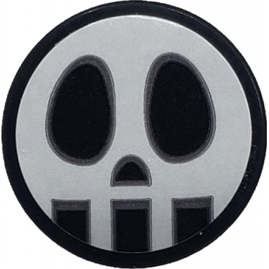 black tile round 2 x 2 with bottom stud holder with skull pattern sticker - set 75549