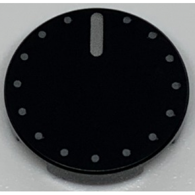 black tile round 2 x 2 with bottom stud holder with silver knob dial pattern