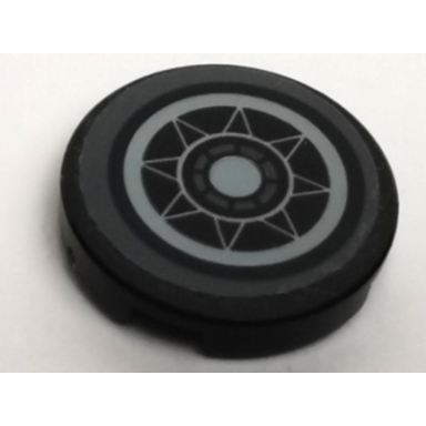 black tile round 2 x 2 with bottom stud holder with sw x-wing 8 point star inspection hatch pattern sticker - set 75149