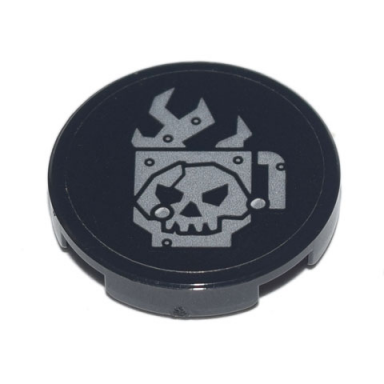 black tile round 2 x 2 with bottom stud holder with coffee cup with skull steam and metal rivets pattern sticker - set 70840