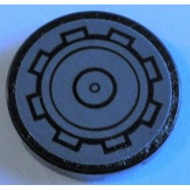 black tile round 2 x 2 with bottom stud holder with sw at-ap walker hatch pattern sticker - set 75234
