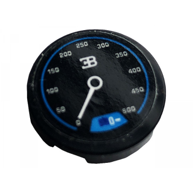 black tile round 2 x 2 with bottom stud holder with gauge bugatti logo and speedometer pattern sticker - set 42083