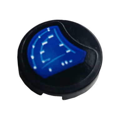 black tile round 2 x 2 with bottom stud holder with blue gauge pattern sticker - set 42083