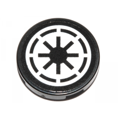 black tile round 2 x 2 with bottom stud holder with sw republic logo black border thin gaps pattern sticker - set 75214