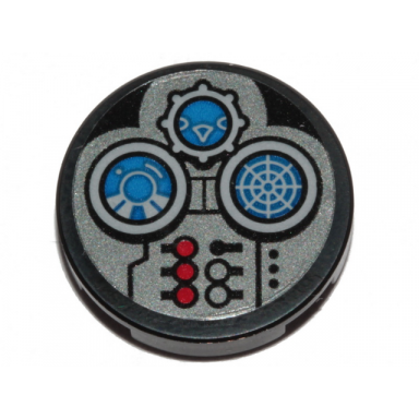 black tile round 2 x 2 with bottom stud holder with sw n-1 starfighter gauges and red buttons pattern sticker - set 75325